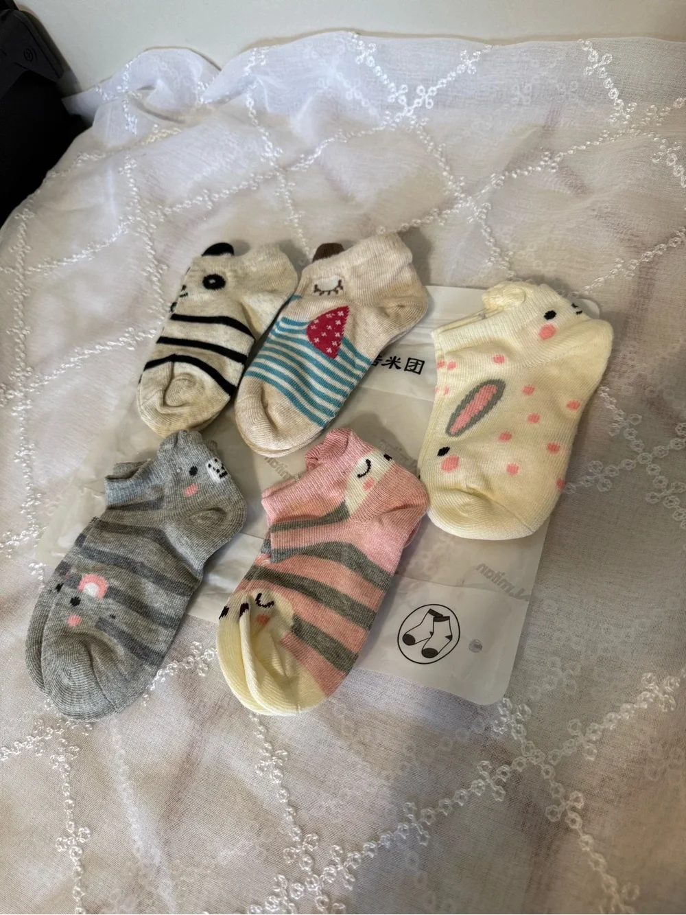Pack of Three Cute Women’s Socks in Pink, Cream, and Gray